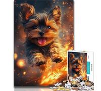 Rompecabezas para Adolescentes Yorkshire Terrier en Llamas para Adultos 1000 Piezas difícil de superar con póster a Juego y Hoja de Trivia para Mayores de 14 años 75x50cm