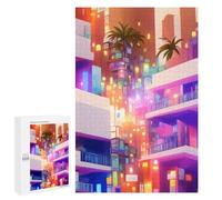 Rompecabezas para Adolescentes1000 PCS Neon Cityscape with Palm Trees -1 Rompecabezas para Adultos Juegos Divertidos Desafío Difícil Oferta como Regalos para Toda La Familia 1000 PCS