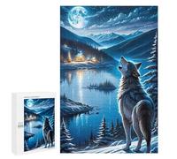 Rompecabezas para Adolescentes1000 PCS Wolf Howling at Moonlit Lake Rompecabezas para Adultos Juegos Divertidos Alivia El Estrés Oferta como Regalos para Toda La Familia 1000 PCS
