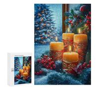 Rompecabezas para Adolescentes300 PCS Christmas Candles & Evergreen Rompecabezas para Adultos Juegos Divertidos Desafío Difícil Oferta como Regalos para Toda La Familia 300 PCS