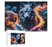 Rompecabezas para Adolescentes300 PCS Flame and Frost Wolf Portrait Rompecabezas para Adultos Juegos Divertidos Alivia El Estrés Oferta como Regalos para Toda La Familia 300 PCS