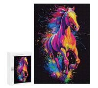 Rompecabezas para Adolescentes300 PCS Neon Horse Art Rompecabezas para Adultos Juegos Divertidos Desafío Difícil Oferta como Regalos para Toda La Familia 300 PCS