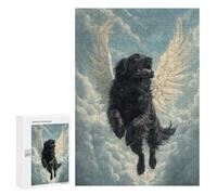 Rompecabezas para Adolescentes300 PCS Newfoundland Dog with Angel Wings Gentle Giant Memorial Print Black Dog with Wings Rompecabezas para Adultos Juegos Divertidos Desafío Difícil Oferta como Regal