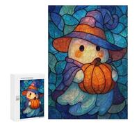 Rompecabezas para Adolescentes300 PCS Stained Glass Halloween Ghost with Pumpkin Rompecabezas para Adultos Juegos Divertidos Desafío Difícil Oferta como Regalos para Toda La Familia 300 PCS