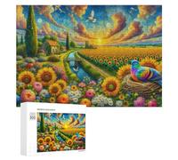 Rompecabezas para Adolescentes300 PCS Sunflower Fields and Rainbow Birds Rompecabezas para Adultos Juegos Divertidos Alivia El Estrés Oferta como Regalos para Toda La Familia 300 PCS