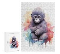 Rompecabezas para Adolescentes300 PCS Watercolor Baby Gorilla Rompecabezas para Adultos Juegos Divertidos Desafío Difícil Oferta como Regalos para Toda La Familia 300 PCS