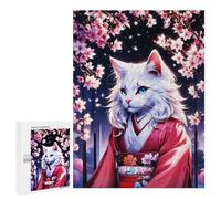 Rompecabezas para Adolescentes500 PCS Anime Cat in Kimono Rompecabezas para Adultos Juegos Divertidos Desafío Difícil Oferta como Regalos para Toda La Familia 500 PCS