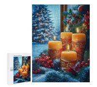 Rompecabezas para Adolescentes500 PCS Christmas Candles & Evergreen Rompecabezas para Adultos Juegos Divertidos Desafío Difícil Oferta como Regalos para Toda La Familia 500 PCS