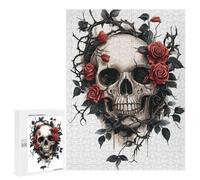 Rompecabezas para Adolescentes500 PCS Gothic Skull and Roses Rompecabezas para Adultos Juegos Divertidos Desafío Difícil Oferta como Regalos para Toda La Familia 500 PCS