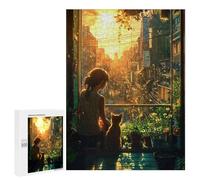 Rompecabezas para Adolescentes500 PCS Japan Cityscape with Cat Rompecabezas para Adultos Juegos Divertidos Desafío Difícil Oferta como Regalos para Toda La Familia 500 PCS