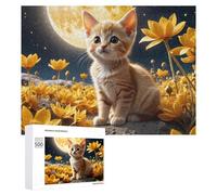 Rompecabezas para Adolescentes500 PCS Kitten on The Moon with Flowers Rompecabezas para Adultos Juegos Divertidos Alivia El Estrés Oferta como Regalos para Toda La Familia 500 PCS