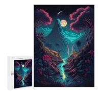 Rompecabezas para Adolescentes500 PCS Neon Jungle Moonlit Scene Rompecabezas para Adultos Juegos Divertidos Alivia El Estrés Oferta como Regalos para Toda La Familia 500 PCS