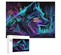 Rompecabezas para Adolescentes500 PCS Neon Wolf in Forest -1 Rompecabezas para Adultos Juegos Divertidos Alivia El Estrés Oferta como Regalos para Toda La Familia 500 PCS