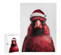 Rompecabezas para Adolescentes500 PCS Red Cardinal Bird Wearing Santa Hat Rompecabezas para Adultos Juegos Divertidos Desafío Difícil Oferta como Regalos para Toda La Familia 500 PCS