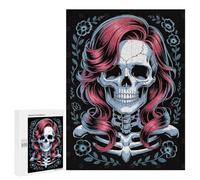 Rompecabezas para Adolescentes500 PCS Skull with Pink Hair and Flowers Rompecabezas para Adultos Juegos Divertidos Desafío Difícil Oferta como Regalos para Toda La Familia 500 PCS