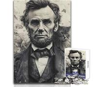 Rompecabezas para Adultos 1000 Abraham Lincoln con Gato Retrato histórico Juguetes Juegos educativos Decoración de Pared Regalos de Amigo Secreto Tamaño 38x26cm
