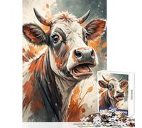 Rompecabezas para Adultos 1000 Acuarela Retrato de Vaca con la Boca Abierta Juguete Educativo Obra de Arte Regalo Juego Educativo colección de Artistas Bellas Artes tamaño 50x75cm