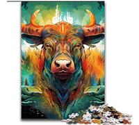 Rompecabezas para Adultos 1000 Animales Búfalo Rompecabezas de Madera tamaño 50x75cm Día de la Madre, Cumpleaños, Navidad