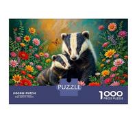 Rompecabezas para Adultos 1000 Badger Family in Flowers Rompecabezas para Adultos Juegos Relajantes Montaje De Patrones Regalos para Amigos Y Familiares 52x38cm/1000pcs