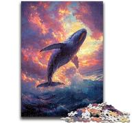 Rompecabezas para Adultos 1000 Ballenas Saltando al Atardecer Juego Familiar Antiestrés Desafío difícil Regalos de Amigo Secreto 50x75cm