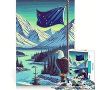 Rompecabezas para Adultos 1000 Bandera de Alaska Águila, Juegos Divertidos, Descompresión Intelectual, Mejora del Amor Entre Parejas 38x52cm