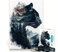 Rompecabezas para Adultos 1000 Black Panther Mountain Double Exposure Sharp Joint Play,Thinking Fun Game,Calm Fun Time,Relajante y Divertido,Arte Navideño para el Ocio 38x26cm