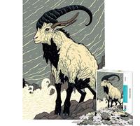 Rompecabezas para Adultos 1000 Cabras Ukiyo E Japón China Desafiante de completar Corte de precisión Juego Familiar para Mayores de 14 años (38x26cm)