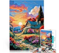 Rompecabezas para Adultos 1000 “Campo con Flores al Atardecer” Hecho de Papel,para Mayores de 14 años Juegos educativos Mejorar el Amor Entre Parejas。tamaño:26x38cm/10.24x14.96pulgada