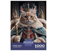 Rompecabezas para Adultos 1000 Cat King in Royal Attire Rompecabezas para Adultos Juegos Relajantes Montaje De Patrones Regalos para Amigos Y Familiares 38x26cm/1000pcs