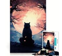 Rompecabezas para Adultos 1000 Cherry Cat Luna Llena Arte de Borde Exacto Juguete de construcción Focus Juego Cozy Time Arte de Pared navideño (38x26cm)