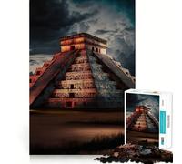 Rompecabezas para Adultos 1000 Chichén Itzá Arte de Borde Exacto Juguete de construcción Focus Juego de Tiempo Acogedor Arte de Pared navideño (38x26cm)
