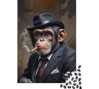 Rompecabezas para Adultos 1000 Chimpanzee Smoking Cigar Art Print Rompecabezas para Adultos Juego Práctico Corte De Precisión Regalos para Amigos Y Familiares 52x38cm/1000pcs