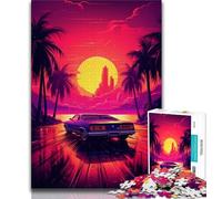 Rompecabezas para Adultos: 1000 Coches Deportivos con Puesta de Sol de neón para Adolescentes Regalo Divertido y Actividad para el hogar Juguete para días lluviosos (tamaño 38x26cm)