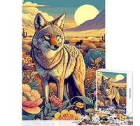 Rompecabezas para Adultos 1000 Coyote en el Desierto Juego Familiar de Corte de precisión Juguetes antiestrés con Piezas de Formas aleatorias Que encajan Perfectamente (50x75cm)