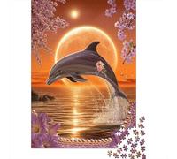 Rompecabezas para Adultos 1000 Dolphin Sunset Art Print Rompecabezas para Adultos Juego Práctico Corte De Precisión Regalos para Amigos Y Familiares 70x50cm/1000pcs