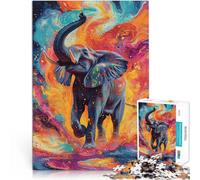 Rompecabezas para Adultos 1000 “Elefante artístico” Madera,Apto para Personas Mayores de 14 años. Juego Imposible Donación de Obras de Arte。tamaño:50x75cm/19.68x29.52pulgada