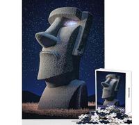 Rompecabezas para Adultos 1000 estatuas Moai con Galaxias en Sus Ojos Juego Familiar de Corte de precisión Juguetes antiestrés con Piezas de Formas aleatorias Que encajan Perfectamente (52x38cm)