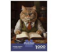 Rompecabezas para Adultos 1000 Fat Cat Reading Book Cute Rompecabezas para Adultos Juego Práctico Corte De Precisión Regalos para Amigos Y Familiares 70x50cm/1000pcs