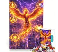 Rompecabezas para Adultos 1000 Fénix de neón surgiendo sobre la Ciudad Nocturna Juego de ingenio interacción Entre Padres e Hijos fortalece el Amor Entre Parejas 50x75cm