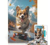 Rompecabezas para Adultos: 1000 Figuras de Corgis patinando, Juego de ingenio, interacción Entre Padres e Hijos, fortalece el Amor en Pareja 38x52cm