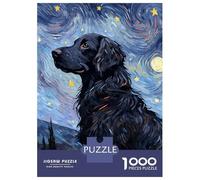 Rompecabezas para Adultos 1000 FlatCoated Retriever Night Rompecabezas para Adultos Juego Práctico Corte De Precisión Regalos para Amigos Y Familiares 52x38cm/1000pcs