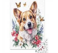 Rompecabezas para Adultos 1000 Floral Corgi Art Print Rompecabezas para Adultos Juego Práctico Corte De Precisión Regalos para Amigos Y Familiares 52x38cm/1000pcs