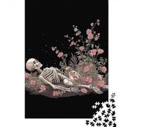 Rompecabezas para Adultos 1000 Floral Skeleton Art Print Rompecabezas para Adultos Juego Práctico Corte De Precisión Regalos para Amigos Y Familiares 38x26cm/1000pcs