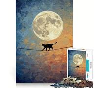 Rompecabezas para Adultos 1000 Gato Caminando sobre un Alambre con Luna Juego Creativo de Corte Premium Juguete de Entretenimiento para el Tiempo Libre Exhibición de Arte navideño (38x26cm)