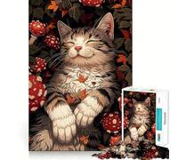 Rompecabezas para Adultos 1000 Gato durmiendo Entre Hojas de otoño Arte de Bordes precisos Juego de construcción Cozy Time Arte de Pared navideño (38x26cm)