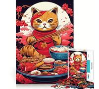 Rompecabezas para Adultos 1000 Gato Ramen Rubí Arte de Borde Exacto Focus Juguete de construcción Juego de Tiempo Acogedor Arte de Pared navideño (38x52cm)