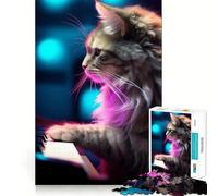 Rompecabezas para Adultos 1000 Gato Tocando el Piano en el Espacio Arte de Borde Premium Juguete de Habilidades cognitivas Juego Casual Juego de cumpleaños Divertido (38x52cm)