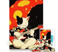 Rompecabezas para Adultos 1000 Gato Tocando la Guitarra en la Luna Arte de Borde Premium Juguete de Habilidades cognitivas Juego Casual Juego de cumpleaños Divertido (38x52cm)