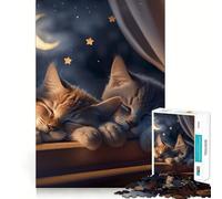 Rompecabezas para Adultos 1000 Gatos a la luz de la Luna V Exact Edge Art Focus Building Toy Cozy Time Game Christmas Wall Art (38x26cm)
