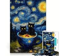 Rompecabezas para Adultos 1000 Gatos en una Taza︰ Noche Estrellada Arte de Borde Exacto Juguete de construcción Focus Juego de Tiempo Acogedor Arte de Pared navideño (38x26cm)